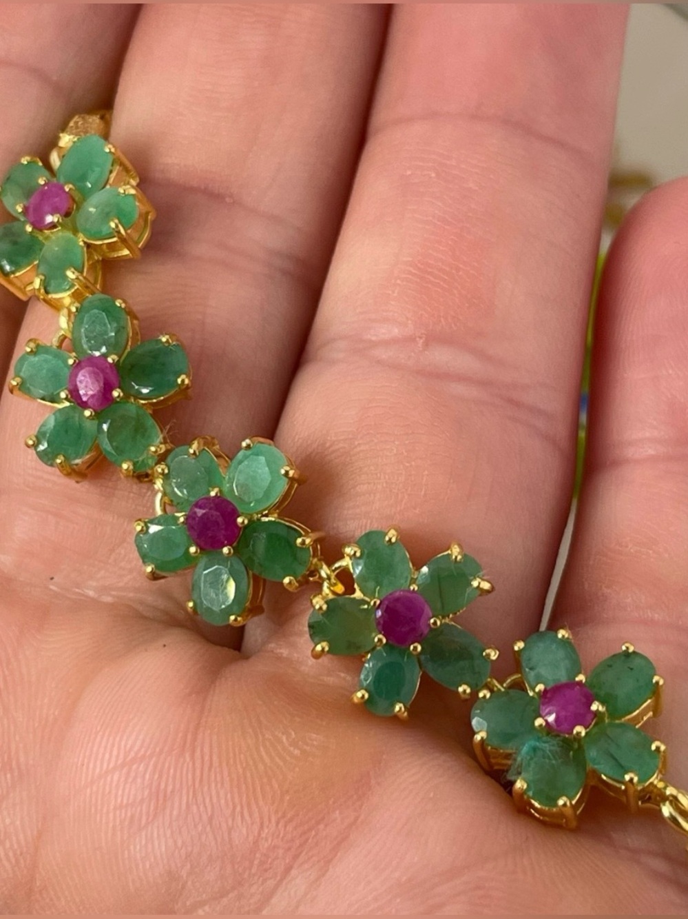 11.55ct Ruby Emerald 
adjustable Bracelet 14k yellow Gold over Sterling 11ct
